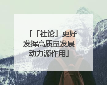 「社论」更好发挥高质量发展动力源作用