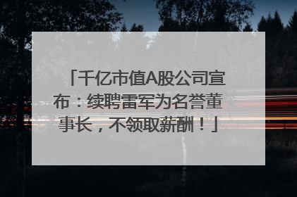 千亿市值A股公司宣布：续聘雷军为名誉董事长，不领取薪酬！
